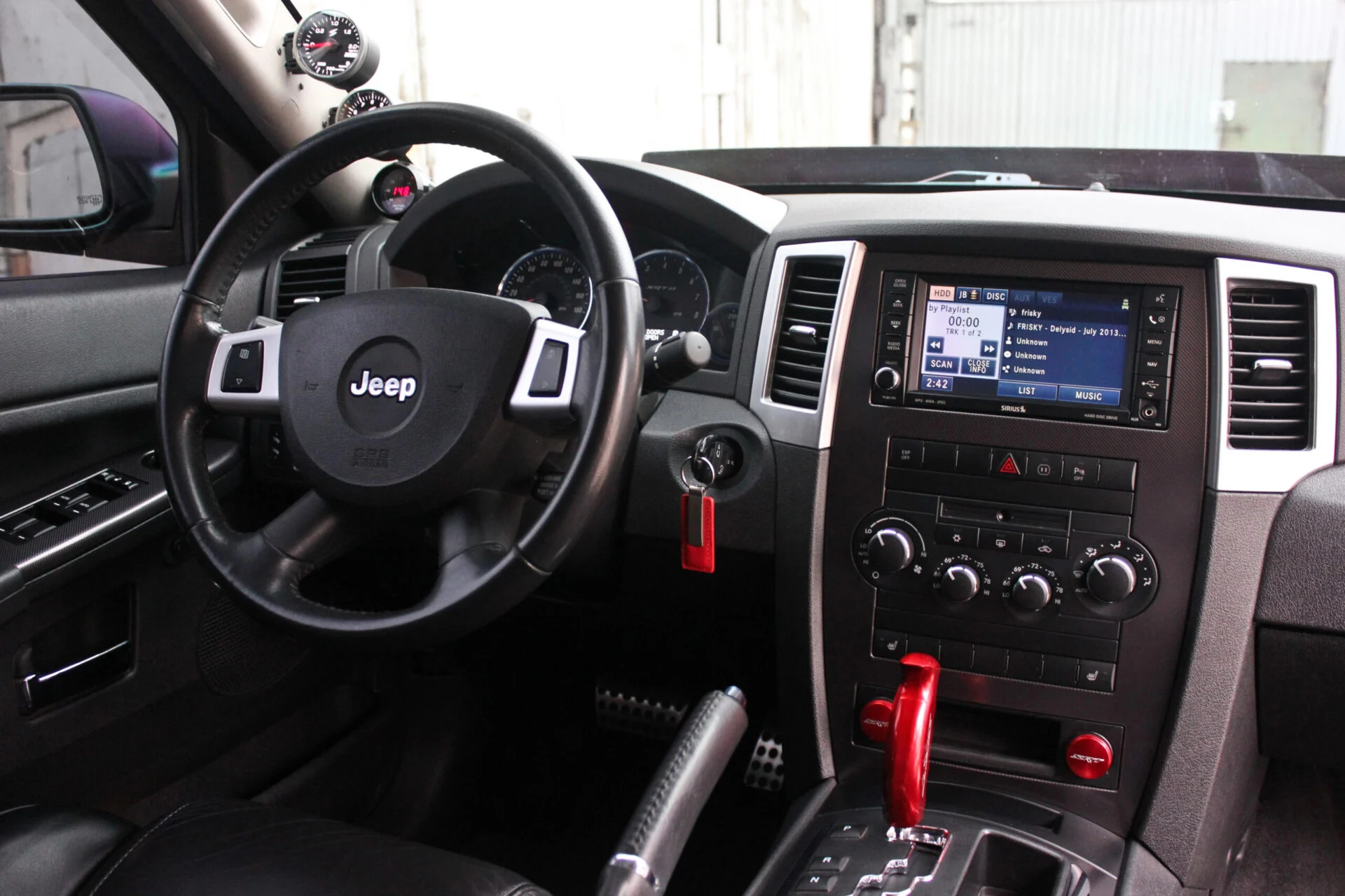 Inside of a Jeep with black interior