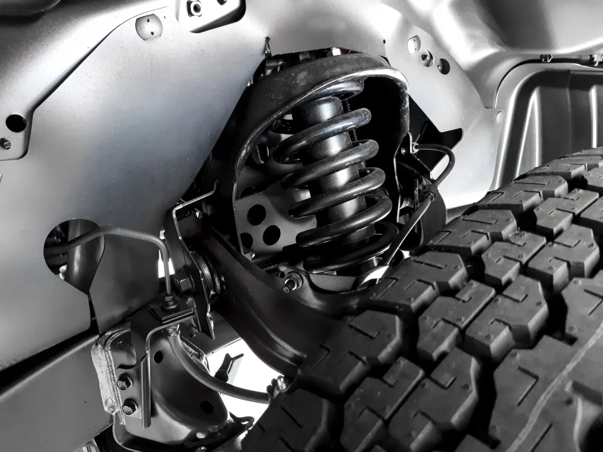 Close up of a car's shocks