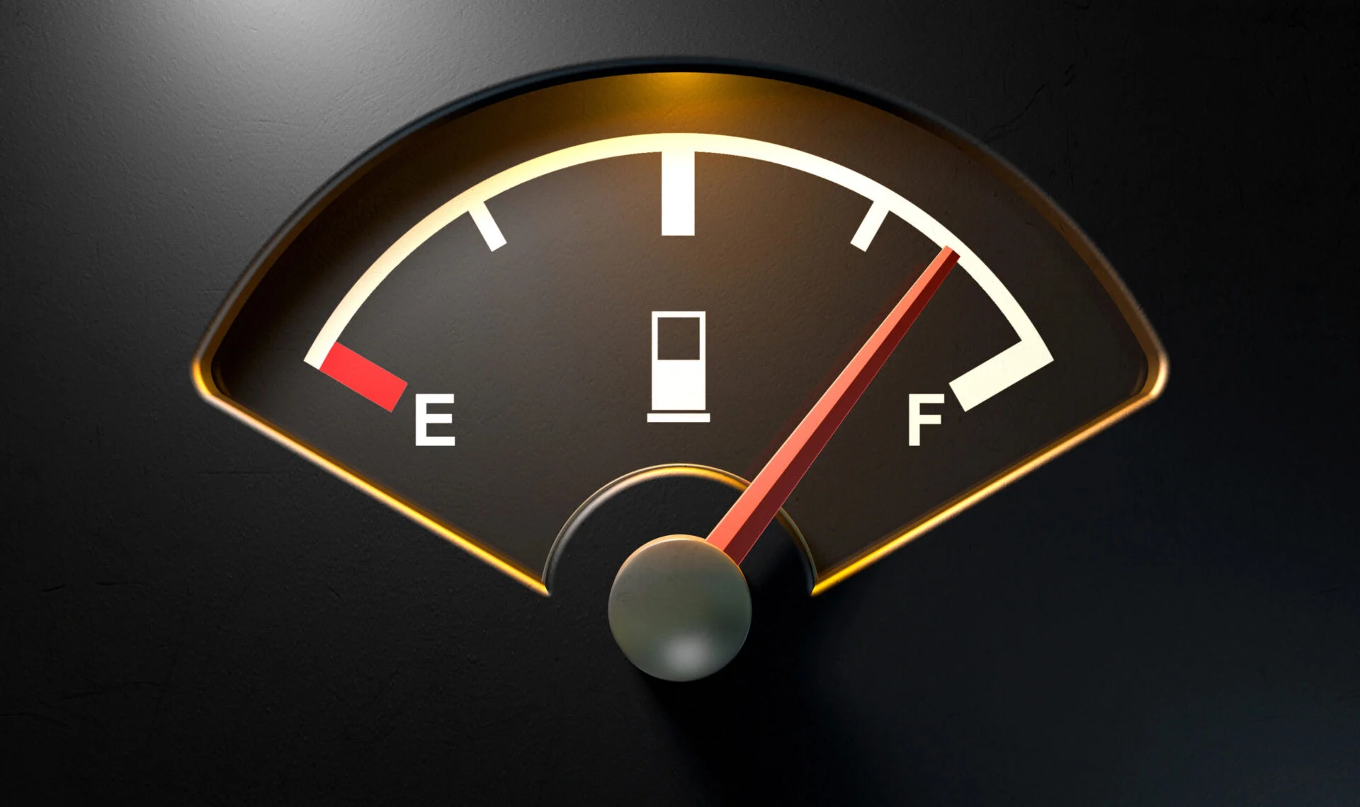 Fuel gauge showing a car with nearly a full tank of gas