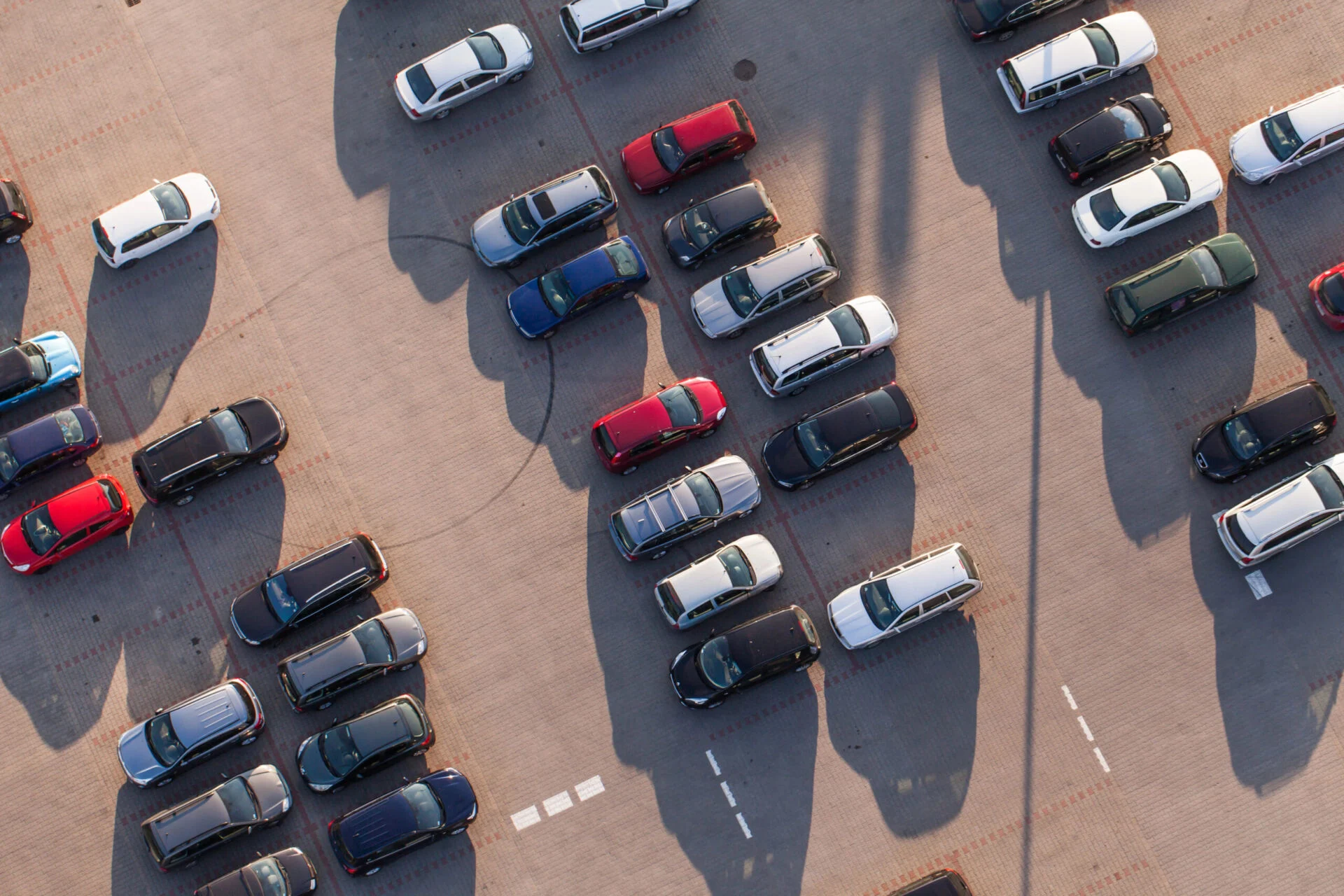Aerial view of cars in a lot