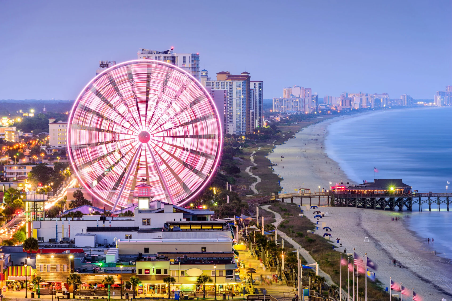 SkyWheel in Myrtle Beach, SC at night time