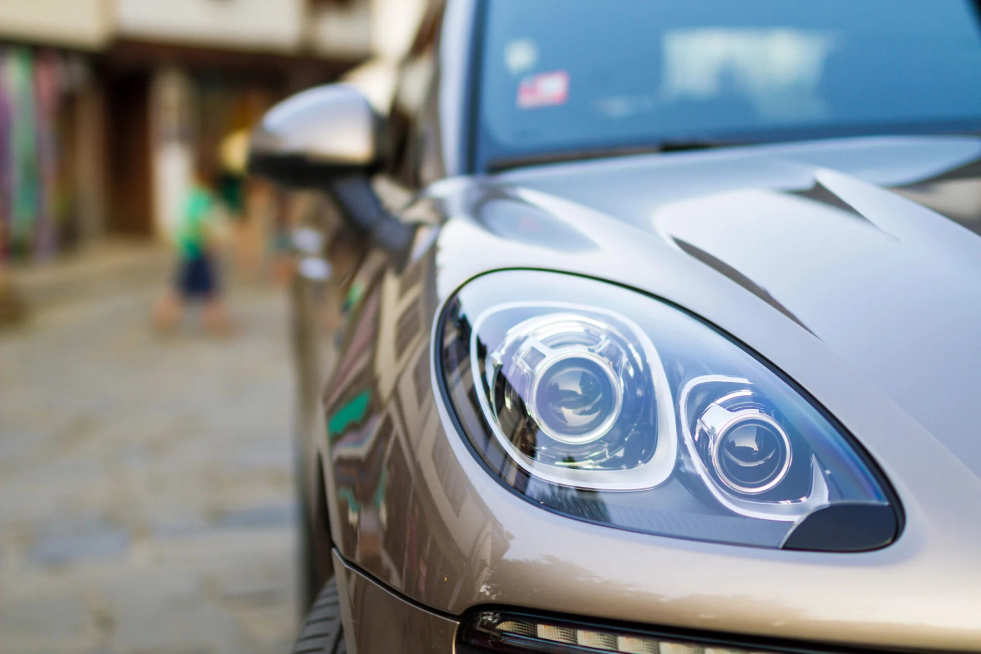 Closeup of the headlights on a car